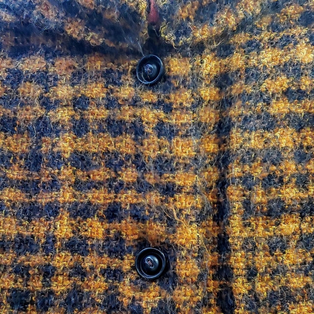 Vintage Brown & Mustard Plaid Wool Pea Coat - Picture 7 of 8